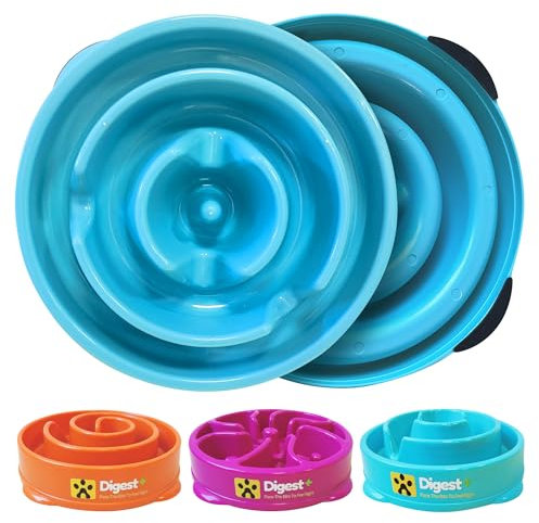 DIGEST+ Slow Feeder Dog Bowl, Slow Eating, Fun Puzzle Feeder, Non-Slip, Anti-Bloat, Medium (Blue)
