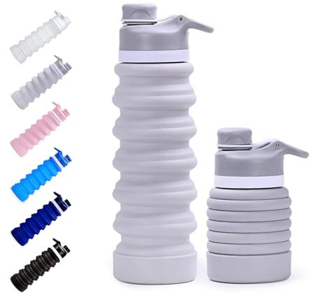 NAVTUE Faltbare Trinkflasche, 750 ml Faltbar Wasserflasche für Reisen, Fitnessstudio, Wandern, Büro, Camping (Grau)