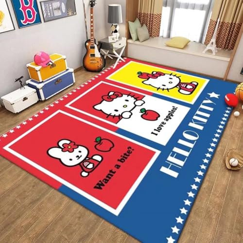 JIDANHUIPQ Anti-Rutsch-3D-Druck Hello Kitty Kinderteppich, Schlafzimmer Und Wohnzimmer Dekoration, Bereich Teppich Anti Rutsch Bodenmatte,140 * 200cm