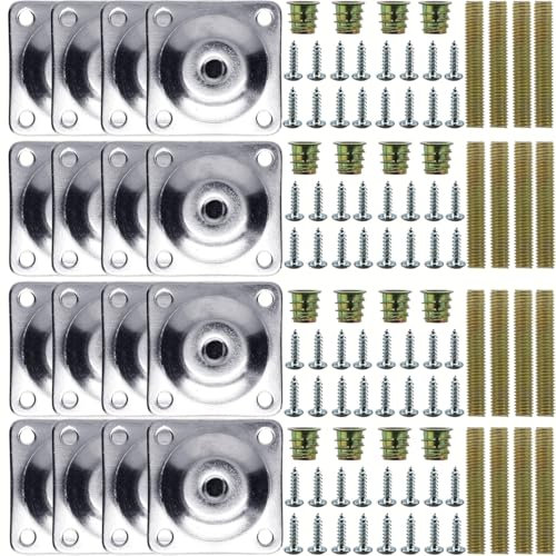 Cobenga 4 Pcs Leg Mounting Plates, Metal Leg Mounting Plates with Hanger Bolts Screws, Furniture Legs Attachment Plates, M8 Sofa Legs Fixing Brackets for Table Sofa Couches Chairs Furniture Legs