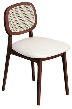 ZYJIX Chaises De Salle à Manger en Bois D'hévéa, Chaise De Cuisine Moderne en Simili Cuir pour Bureau D'étudiant, Chaise De Loisirs en Plein Air sans Accoudoirs, Dos(Size:Noyer,Color:Coussin Blanc)