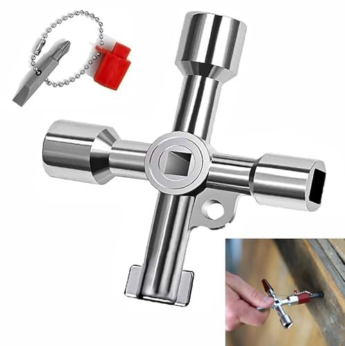 Silver Four-in-One Radiator Key,Meter Box Key UK Electric Gas Heating Key,Meter Box Key Gas Meter Box Key Radiator Bleed Key Valve Key Square Triangle Round Key Water Tap Faucet Open-Key Wrench
