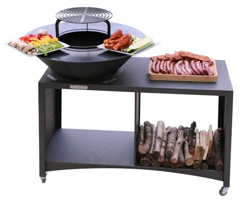Brasero Exterieur pour Le Jardin, Plancha Portable avec Grille de BBQ, Barbecue avec Foyer, Brûleur à Bois.