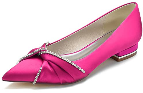 HFWXYSA Scarpe da Sposa in Raso Avorio da Donna Tacco Piatto Punta Chiusa Strass Scarpe da Sposa,Rose Red,37 EU