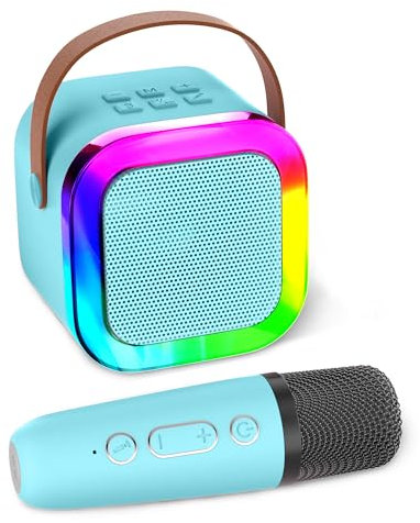 Aplsinvivi Mini Karaoke Machine Speaker for Kids, Toys for Girls Boys Friends Age 3-12+, Birthday Gifts Portable Bluetooth Speaker with Wireless Mics for 5 6 7 8 9 10 11 Years Teens Girl Boys, Blue