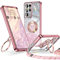 XYZ für Samsung Galaxy S21 Ultra Hülle mit Band, Herzen Doppelring Ständer Luxus Glitzer HandyHülle Kameraschutz, Frauen Stoßfest Elektroplattiert Soft TPU SchutzHülle Samsung S21 Ultra Case,Roségold