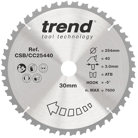 Trend Wood Mitre Saw Blade, 254mm, 30mm Bore, 40 Teeth, TCT, Medium Finish
