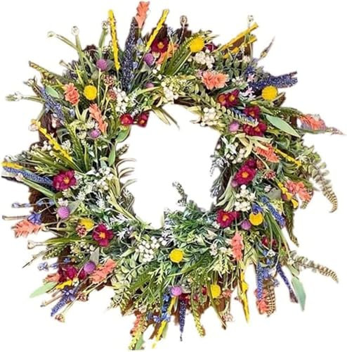 Türkranz für Außen, Frühling Sommer Wildblume Kranz, Dekorative Mehrzweck-Girlande Frühlingkranz,Bunt Türkranz Frühling für Frühling Innen Außen Cafe Garten Deko