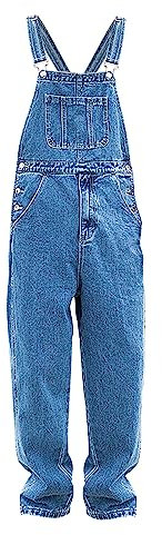 IQYU Salopette da uomo in jeans, lunghezza elasticizzata, da uomo, taglie forti, colore blu, stile vintage, pantaloni da lavoro, pantaloni estivi, salopette, pantaloni cargo denim, salopette da