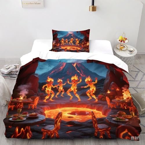 COVDKIDF Vulkan 3D Print 2-teilig Microfibre Vulkan Minions Duvet Cover and Pillowcase Bedding Sets MicrofibrePolyester Duvet Cover Kinder Geburtstagsgeschenk Single(135x200cm)