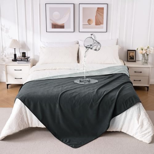 QIYI wasserdichte Decke für Bett Sofa Couch, 150x200cm, Dunkelgrau/Hellgrau | Wendbare waschbare Fleece-Kuscheldecke, auslaufsicherer Möbel- und Bettschoner in Queen Size für Paare, Hunde, Katzen