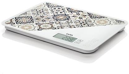 LAICA Báscula de Cocina Digital - Báscula Alimentaria de Alta Precisión 20 Kg, Gran Pantalla LCD, Funciones de Tara y Mantenimiento del Peso, Medición del Volumen de Agua Cristal Templado- Marrón