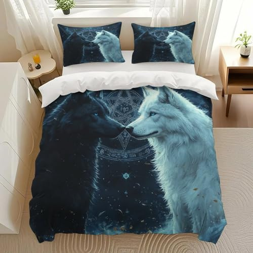 EISISANUN Wolf Duo Harmony Bedding Comforter Sets Bedding Set 3 Pieces (1 Duvet Cover 2 Pillowcases) with Zipper Closure Lightweight