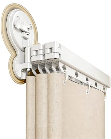 Duschvorhangstange mit Saugnäpfe, Teleskopstange ohne Bohren | Duschvorhangstange 70-104cm, 3-Faltung Mehrfachwinkel, für Fenster, Raumteiler und Küchen