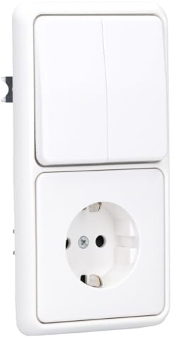 JUNG Serie CD Serienschalter + SCHUKO Steckdose Safety Set Alpinweiß | mit CD595WW Wippe Serienschalter, 505U Wippschalter Serien, CD1520KIWW Steckdose m. Berührungsschutz, CD582WW Rahmen 2-fach