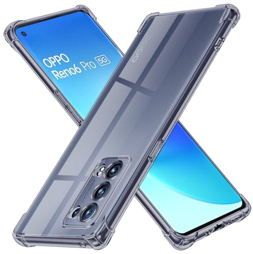 Techsuit für Oppo Reno6 Pro 5G Hülle mit Soft Touch, Vergilbungsfrei Material, Stoßfest, Luftkissen Ecken, Erhöhte Kanten, Kabelloses Laden Kompatibel, Shockproof Clear Silicone, Rauchschwarz