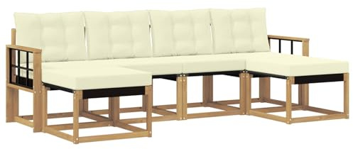 vidaXL Outdoor-Sofagarnitur mit Kissen 6 pcs Weiß und Creme, Garten Ecksofa, modernes Möbel für draußen, langlebige Liege, Coole Sitzgelegenheit auf der Terrasse