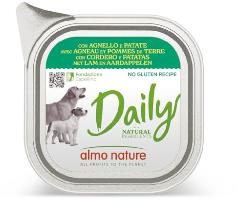 Almo Nature Daily Wet Dog Food No Grain Pate with Lamb and Potatoes, 100 g, Pack of 32