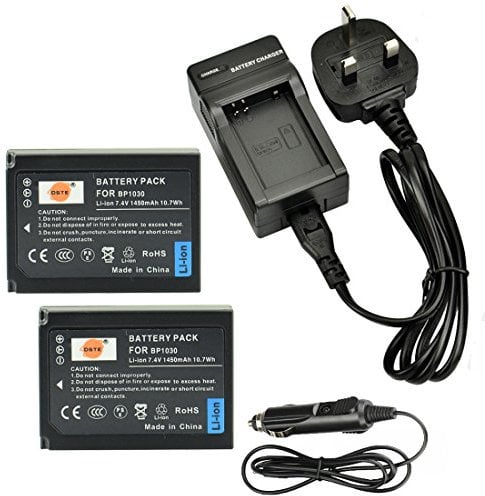 DSTE 2x BP-1030 Rechargeable Li-ion Battery + DC124U Travel and Car Charger Compatible with Samsung NX200 NX210 NX300 NX300M NX500 NX1000 NX1100 NX2000 Digital Camera as BP1030 BP1130 ED-BP1030