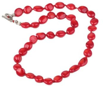 TreasureBay Collana con corallo rosso scuro naturale, 52 cm