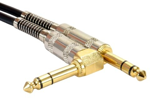 kenable Right Angle TRS Stereo Jack Cable 6.35mm Gold Plated Plugs Balanced Audio Lead Black 3m