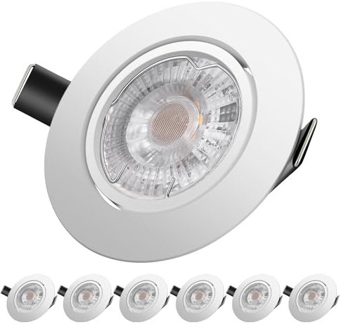 Foco Empotrable | LED Luz de Techo 5W Equivalente a Incandescente 60W | Blanco Frío 6000K 600Lm AC 220-240V | de techo de iluminación incluye bombilla LED para salón o dormitorio cocina etc 6 piezas