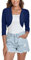 Tandisk Damen 3/4 Hülsen Bolero Blosse Chiffon Zucken Strickjacke Large MarineBlau