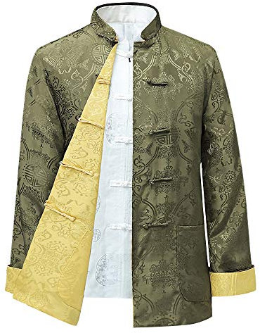 BOZEVON Mens Womens Chinese Tang Suit Tops - Spring Autumn Both Sides Coat Jacket Long Sleeve Martial Arts Kung Fu Shirts Chinese Tang Suit National Costumes, 3XL/Style 04 - Men