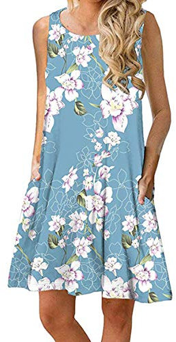 YMING Women's Sleeveless Dress Casual Dress Mini Dress Summer Dress Blue-Lily XL