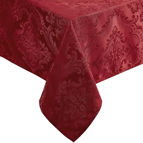 Elrene Home Fashions Caiden Elegance Damask Waterproof, Stain & Wrinkle Resistant Fabric Tablecloth, 52 x 52 Square, Red