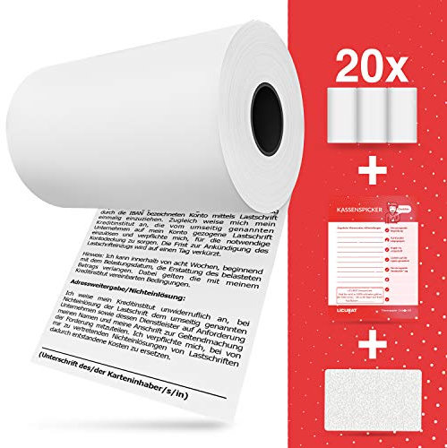 LICURAT - EC Rollen Thermopapier mit SEPA Lastschrift & EC Reinigung - 57mm x 14m x 12mm - Kassenrollen passend für EC Cash - EC Thermopapier - [20 EC Thermorollen 57mm]