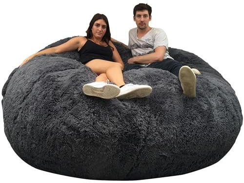 bananair Sitzsack XXL mit Füllung - Größe 180 cm - Weich und Bequem - Maschinenwaschbarer Kunstpelzbezug - Großzügig gefüllt mit Schaumstoffen - Riesen Sitzsack, Sessel, Sofa - Farbe Grau