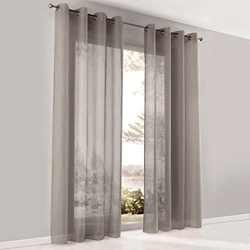 SIMPVALE Gardinenschals 2er Set, Vorhänge mit Ösen,Polyester Voile Schlaufenschal Transparent für Wohnzimmer, Balkon Schlafzimmer Küche Breit 140cm Höhe 245cm,Vorhang Dunkelgrau
