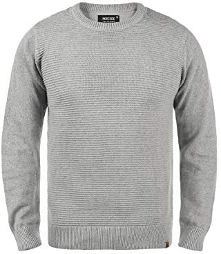 Indicode Ricardo Herren Strickpullover Grobstrick Pullover mit abgesetztem Strickmuster, Größe:M, Farbe:Light Grey Mix (913)