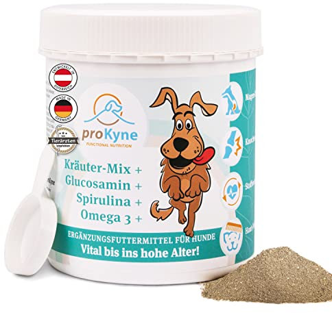 proKyne FUNCTIONAL NUTRITION 450g Pulver | All-in-One Nahrungsergänzung Multivitamine für Hunde | Unterstützt Gelenke Immunsystem Haut Fell Vitalität Verdauung. Für Erwachsene Tiere