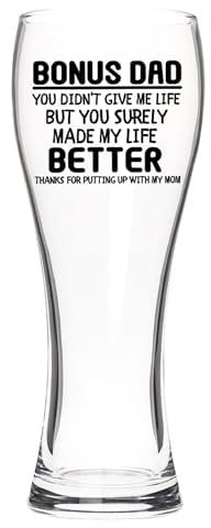 Onebttl Dad Beer Glass, Presents for Dad on Birthday, Father's Day, Christmas from Daughter, Son, Dad Gifts 450 ml Pint Glass, Beer Mug - Bonus Dad, Thanks for Putting up with My mom