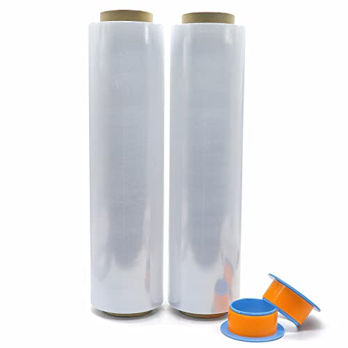 Strechfolienrolle Palettenfolie mit Drehbarer Hülse, Handfolie Wickelfolie, 500mm x 300m, Packfolie Transparent, 2 Rollen,BOMEI PACK