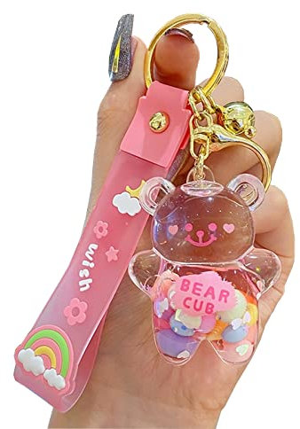 Schlüsselanhänger mit flüssigem Öl, pummeliger Bär, Treibsand, niedlich, schwimmend, bunt, Schlüsselanhänger für Mädchen, rose, Einheitsgröße