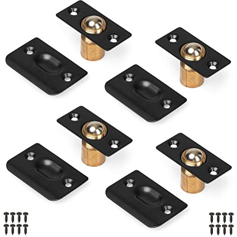 Ilyapa French Door Ball Catch - 4 Pack Black Closet Door Adjustable Screw in Ball Catch Latch for Kitchen Pantry, Laundry Room, Mud Room