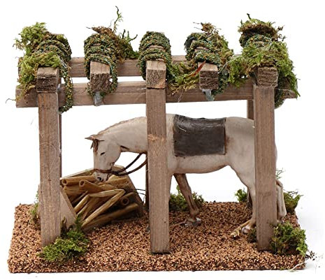 Holyart Unterstand mit Pferd und Futtertrog 10x20x10 cm für 10 cm Krippe