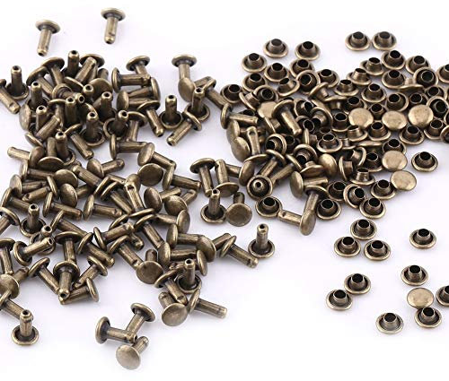 Zerodis 100 Sets Ledernieten Röhrenmetall Lederhandwerk Doppelniete(Antikes Messing)