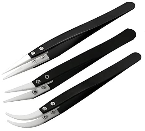 3 pinzas puntiagudas de cerámica de acero inoxidable para reparación electrónica, fabricación de joyas, trabajo de laboratorio, herramientas de sujeción aisladas resistentes a altas temperaturas