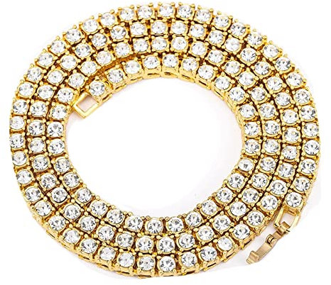 Homxi Kette für Herren,Kastenkette 3mm Ketten Männer 61 cm Kasten Kette mit Weiß Zirkonia Halsketten Männer Legierung Ketten für Herren Gold