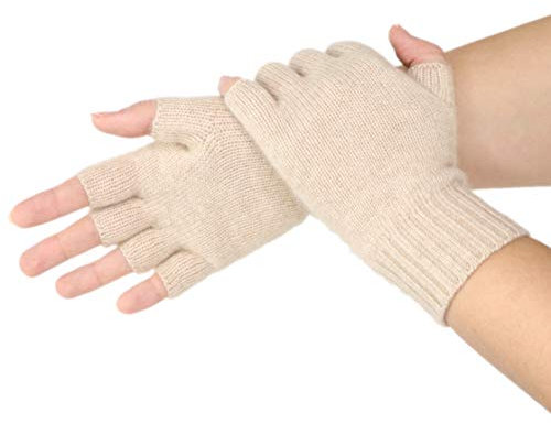 Prettystern Herren reine Kaschmir Halbfinger kurzfingerhandschuhe fingerlose Handschuhe Cashmere Handstulpen Hell-beige