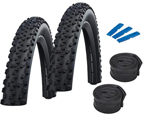Ziegenpeter 2 x Schwalbe Black Jack Drahtreifen // 54-559 (26x2,10') + Schläuche + Reifenheber, Variante:SV-Schläuche (Impac), Ausführung:Schwarz