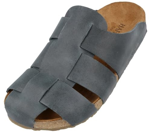 HAFLINGER Bio Pius Leder Pantolette Sandale Korkfußbett Unisex Dunkelblau (Bali 835), Gr 43