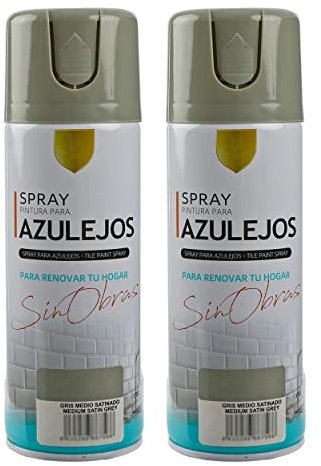 H HANSEL HOME Pintura Spray para Azulejo Gris Medio Satinado 400ml - Pack de 2 Unidades