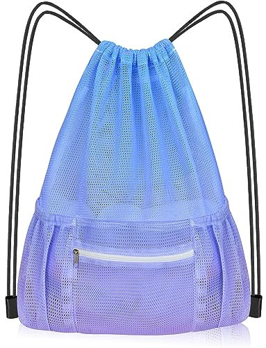 Nidoul Mesh Kordelzug Tasche mit Reißverschlusstasche, Strand Tasche für Schwimmen Gear Rucksack Gym Aufbewahrungsbeutel für Erwachsene Kinder