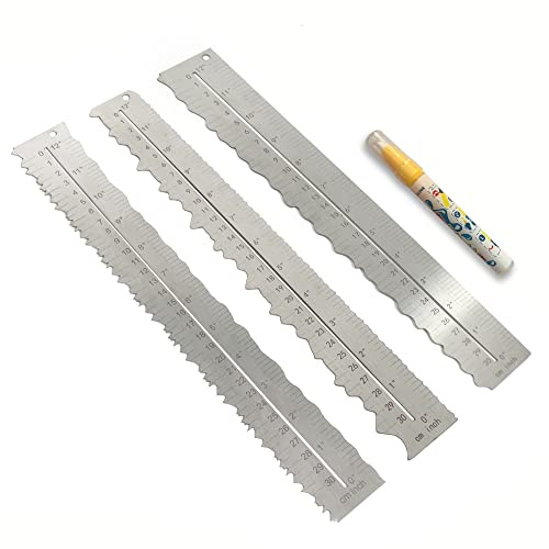UPTTHOW 3 x Edelstahl-Papierreißlineal zum Schneiden von Papier auf gewellte Linien, gezackte und unregelmäßige Kanten, 30,5 cm Messwerkzeug für Ingenieurschule, Büro, Architekten und Zeichnen.