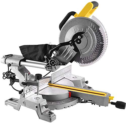 GEJLELDS Scie à Panneaux Professionnelle - Scie à onglets coulissante avec Coupe Multi-matériaux 1800 W Diamètre de la Lame de scie : 255 mm pour Coupes Droites, biseautées et angulaires